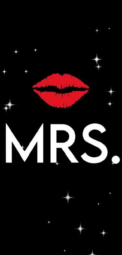 Stylish "Mrs." text with red lips on black background wallpaper.